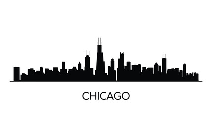 Obraz premium A black silhouette of the chicago skyline with the city name below it