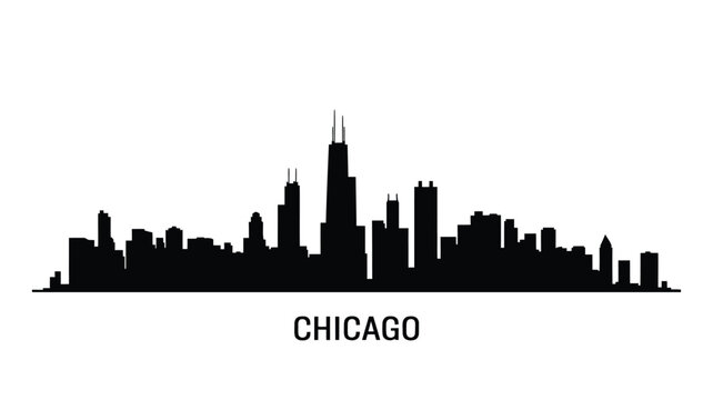 A striking black silhouette depicts the iconic chicago skyline with its name