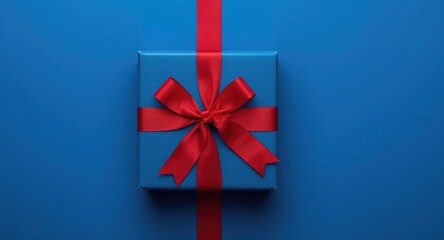 Naklejka premium Blue gift enclosure detailed with a decorative red ribbon wrapping