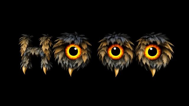 3D Expressive Typography "HOOO" - Letters Shaped Like Owl Eyes with Feather Texture