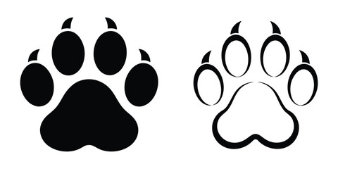 Animal paw print silhouette vector, Paw footprint icon, Different animal paw print vector illustration