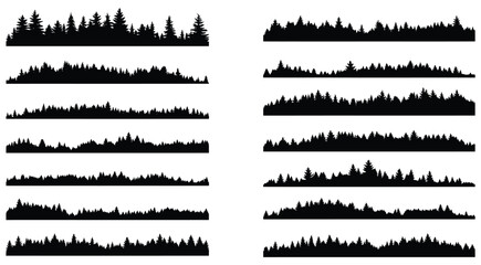 Fototapeta premium Collection of Silhouettes of Forest Trees against White Background.