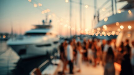 Obraz premium Soft blurred background of yacht party with elegant marine lifestyle concept