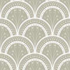 Floral seamless pattern. Hand drawn scallop pattern in green tones