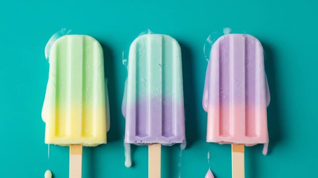 Colorful Popsicles on Teal Background - A Sweet Summer Treat.