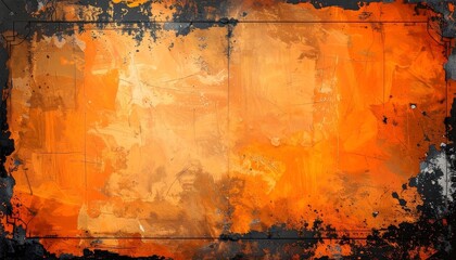 Abstract orange textured background artistic grunge design with dark border for design projects.