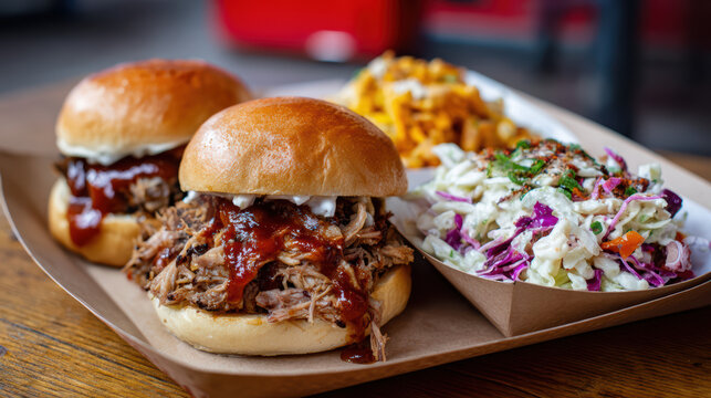 pulled pork sandwich top view deconstructed