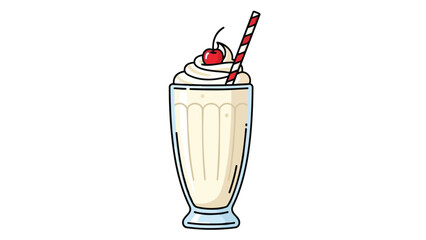 Delightful retro milkshake illustration with creamy topping and cherry a classic sweet treat beverage for refreshment