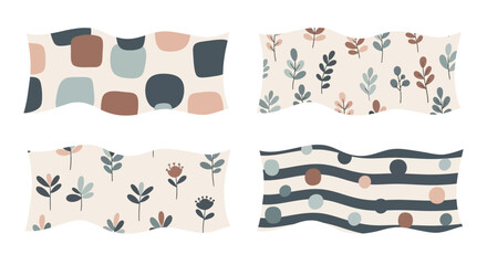 Set of abstract organic pattern designs with leaves and shapes.