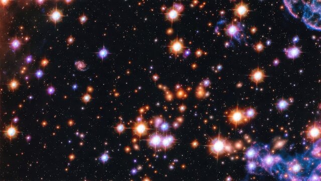 Vibrant cosmic starfield with twinkling stars and distant galaxies in space.