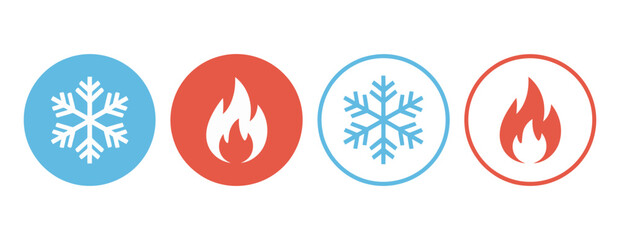 Hot and Cold Icon, Fire and Snowflake Temperature Control Sign for Heating and Cooling System Interface Button Design. © Ayat 04