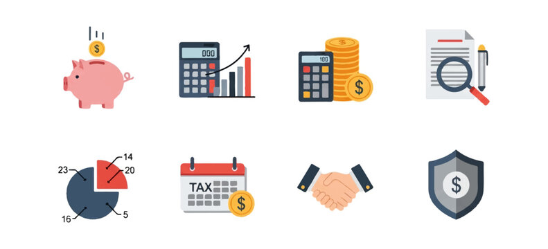 Finance and business icons for economic planning and investment