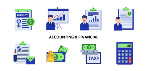 Finance icons business charts budget tax calculator