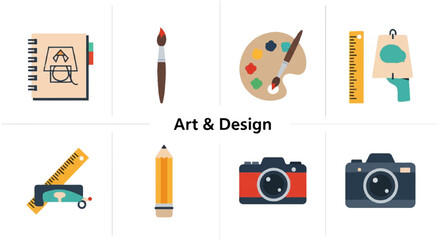 Artistic tools and supplies set against a black background