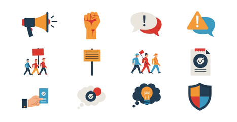 Protest and advocacy icons illustration set