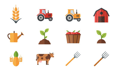 Farm icons set agriculture elements and symbols for design projects