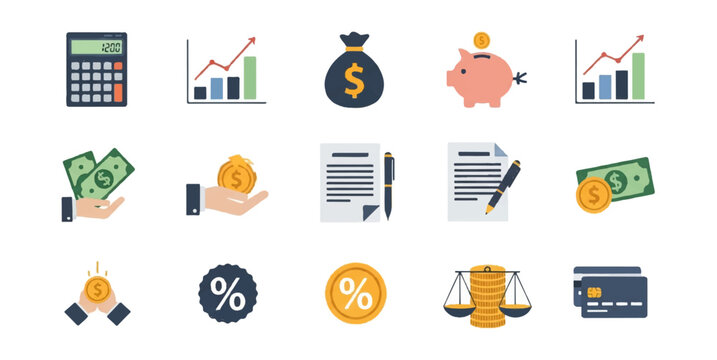 Financial icons set vector illustration for business concepts and marketing
