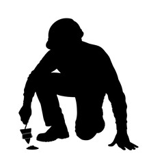 Silhouette of a Person Working with a Trowel on White Background.