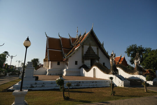 The Vihara of Wat Phumin is Unique Lanna style architecture with giant Naga staircases, Thailand