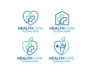 set collection health care logo, medicine logo design vector illustration