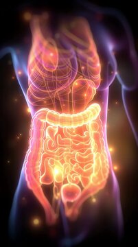 Glowing Human Digestive System in Abstract Art Style vertical video