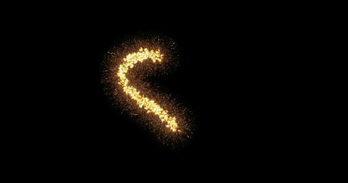 Slow motion sparkler heart, golden glitter sparks on black, no people