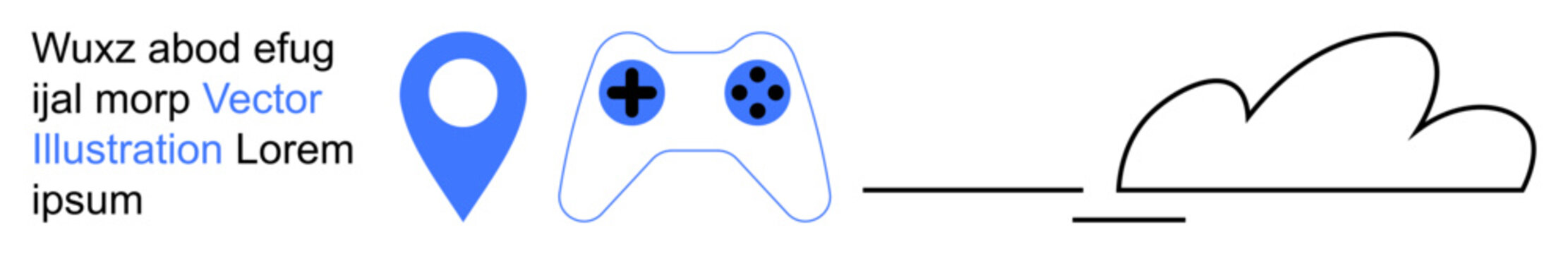 Gaming industry, cloud computing, geolocation, technology integration, digital entertainment, online services. Gaming controller, cloud and pin icon appear. Gaming industry and cloud computing