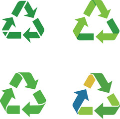 Four Different Green Recycling Symbol Variations on White Background environment