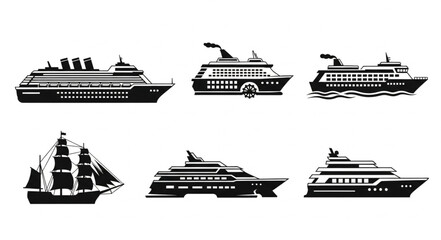 Collection of various ship silhouettes including cruise liners and sailing vessels. © Rifki