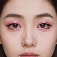 Naklejka premium A woman with pink eye shadow and long lashes