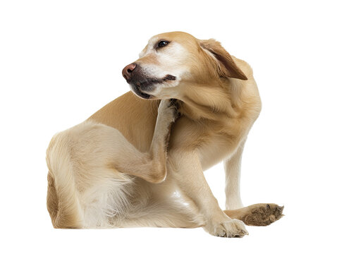 The Itch: A light-coated dog is scratching its back