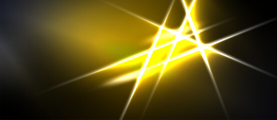 Bright yellow light flares, radiating lines across dark background. Intense glow creates dynamic visual effect.