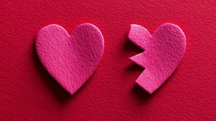 Obraz premium Broken pink heart on red background
