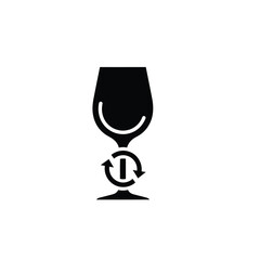 Fototapeta premium Eco wine glass with recycle symbol isolated on white background, black and white flat vector illustration, recycling concept