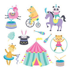 cartoon circus set, flat style