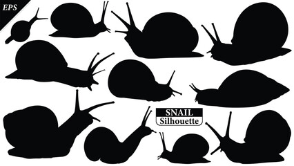 Set of snails silhouette isolated on white background with logo text space, featuring a clean black shape symbolizing nature, patience, simplicity. Ideal for logos, snails vector silhouette icon snail © Usman Tahir Isolated