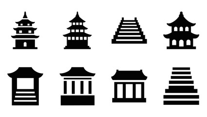 Fototapeta premium Silhouette icons of asian pagodas and temples: minimalist architectural set