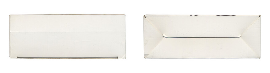 Set of white rectangular carton box top and bottom views on white background