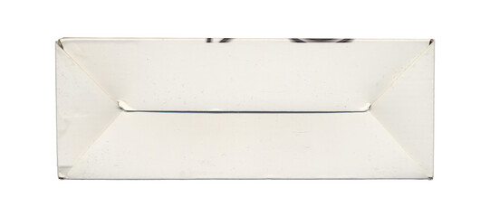 White rectangular carton box bottom view with folded flaps on white background