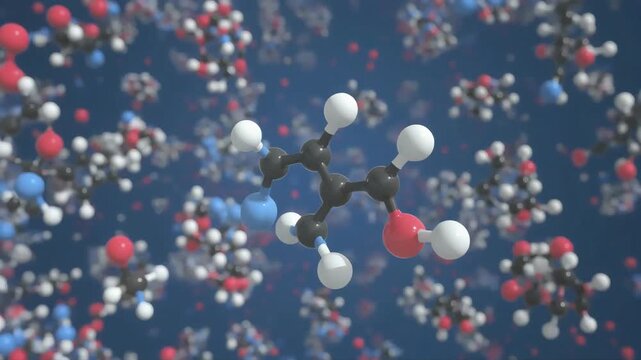 A 3D model of a molecular structure showcasing Science Molecular & Particles in a complex arrangement against a blue backdrop with various atom representations.