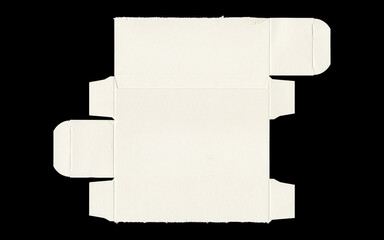 Unfolded white carton box template dieline flat on black background