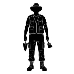 Obraz premium Silhouette of an Archaeologist Holding Tools Ready for Excavation.