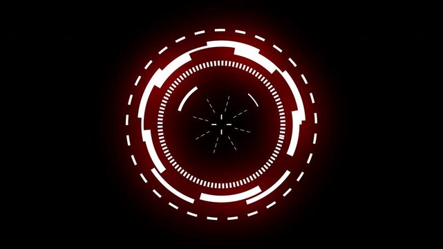 Red Glow Circular HUD Target Frame with Rotating Futuristic Technology Indicators &ndash; 4K Ultra HD Motion Graphics