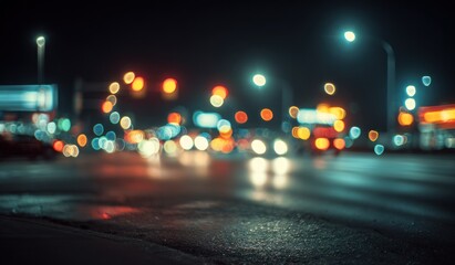 Nighttime cityscape bokeh lights abstract blurred background for design
