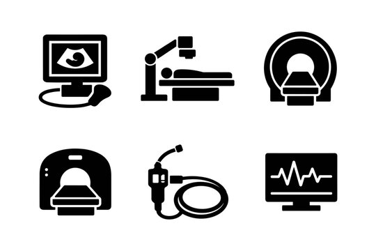 Medical imaging and diagnostic equipment icons vector illustration