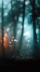 Mysterious forest scene with atmospheric lighting and bokeh effect