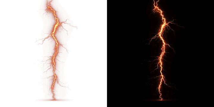 Powerful red lightning bolt with fiery electric sparks and crimson neon energy glow effect for intense action and dramatic design on transparent background PNG