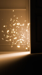 Door Opening With Light and Particles in Vertical Mystery Background