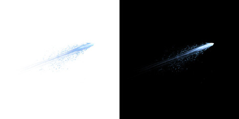 Futuristic blue energy projectile shot with glowing speed trails and magic particles flying through space for sci-fi game design on transparent background PNG © Tomash