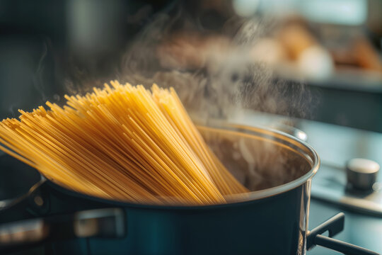 Boil Water for Cooking Pasta in Steamy Kitchen